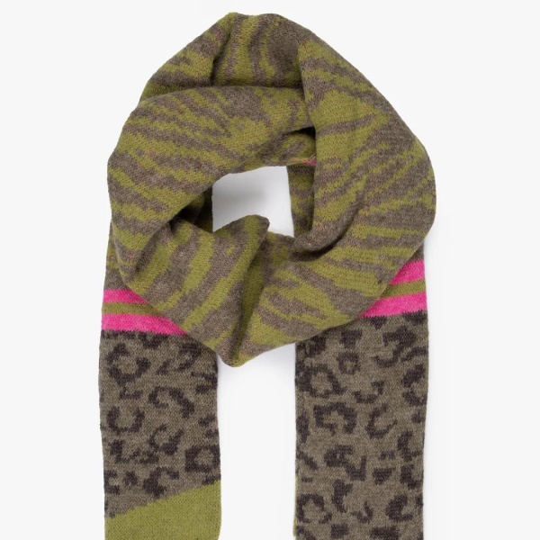 Animal Print Scarf - Green & Pink